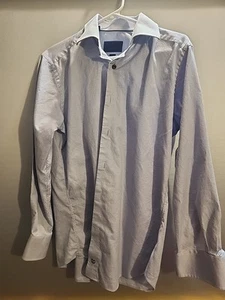 David Donahue 100 % Baumwolle Langarm Kleid Shirt Borte 16. 32x33 Blau Geometrisch - Bild 1 von 10