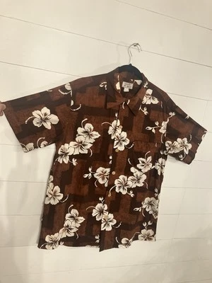 Camisa Aloha Hawaiana Para Hombre Estampado Hibisco Marrón Liberty House De Colección Años 60’s L Foto 1 de 4