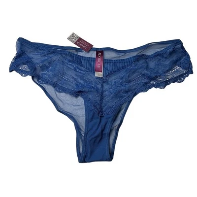 Adore Me L Blue Lace Thong Panty Lingerie Sheer Sexy Blue - Image 1 of 3