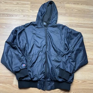 Vintage Russell Athletic Jacket Mens Large Black Nylon Hooded Full Zip USA 90s - Picture 1 of 9