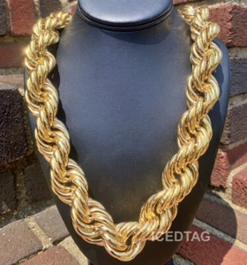 Collar de cadena de cuerda gruesa hueca enchapado en oro 14K 16-30 mm hip hop retro dookie - Imagen 1 de 15