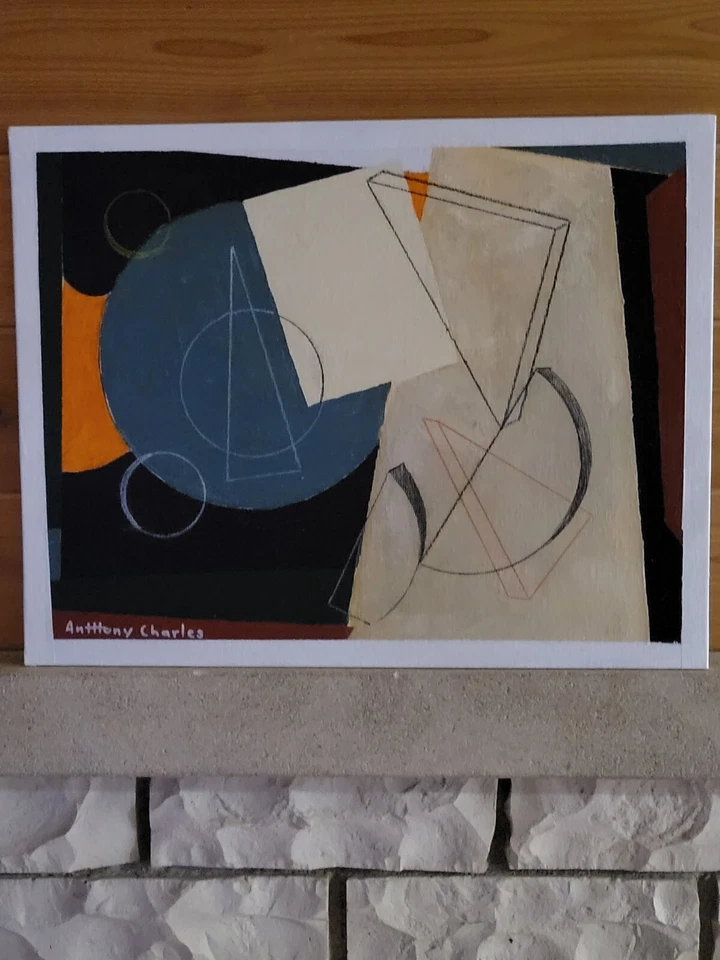 11" X 14"  Mid Century Modern Style Abstract Acrylic Art Painting Singed: - Image 1 of 1