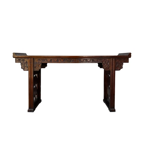 Chinese Brown Elm Wood Point Edge Relief Carving Altar Table cs7655 Cover