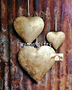Indian Metal Heart Wall Hanging Ornaments Handmade Decorative Collectibles 3 Pcs