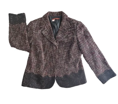 Tape Measure Women's Tweed Jacket Blazer 3-Button Port and Black Lace Gothcore - Image 1 of 4