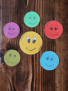 smiley face vintage patches multi colored felt Type Material - Picture 1 of 8