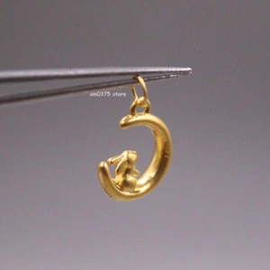 Pure 999 Real 24k Yellow Gold Pendant 1pcs 3D Moon Rabbit Pendant Gift 0.28g - Picture 1 of 4