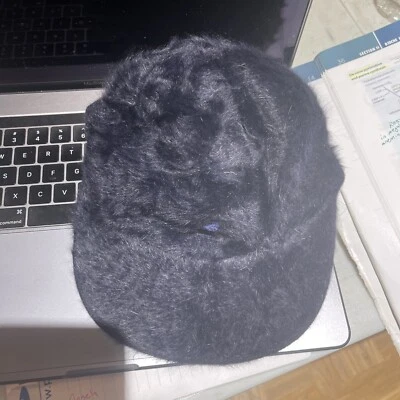 Small Exotic Kangol Type Faux Fur Cap New Matte Finish Navy Black with Tags - Image 1 of 4