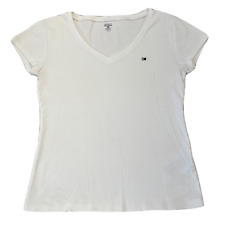 Tommy Hilfiger Shirt Womens Medium White Short Sleeve Lightweight Cotton Ladies