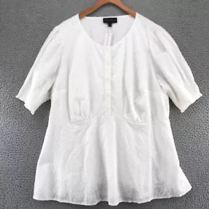 Lane Bryant Top Womens 18 Plus White Smocked Eyelet 1/2 Button Short Sleeve NWT - Picture 1 of 12