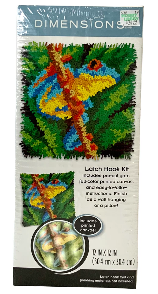 Dimensions Latch Hook Kit, Tree Frog, Pre-Cut Yarn, Color Canvas 12”x12” NEW - Image 1 of 1