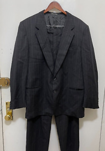 AS IS VTG VALENTINO UOMO Dark Charcoal Grey ChalkStripe Italy Wool Suit 44L long