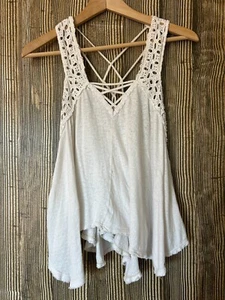 Free People Träger Racerback Tank Top Leinenmischung Boho Festival Strand Gr. S - Bild 1 von 8
