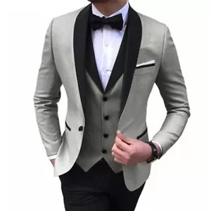 Men Slim Business Suit Three-piece Solid Color Elegant Ball Wedding Groom Suit - Picture 1 of 24