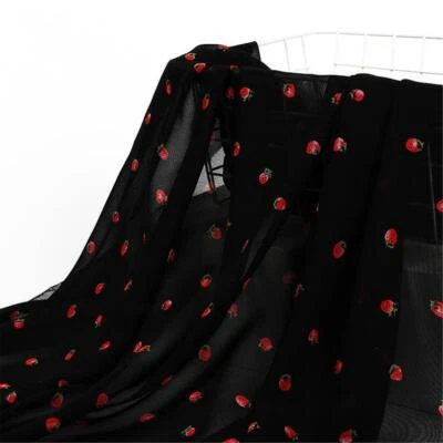 59" Wide Lace Fabric Little Strawberry Print Chiffon Fabric for DIY Dress 1 Yard - Image 1 of 4