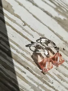 Handcrafted w/Vintage Pink Preciosa 10mm Glass Dangles Earrings leverbk - Picture 1 of 2