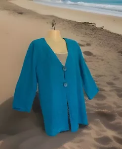 Q'NEEL Oversized Shirt Jacket Size 12 (L) Gauzy Blue Flax Blend Lagenlook Arty - Picture 1 of 11