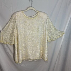 Unique Vintage Beaded Yellow and White Embellished Cape Blouse Sz 38 - Picture 1 of 14