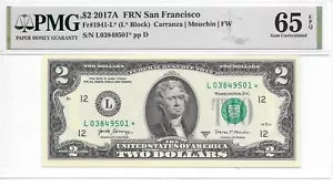 2017A* San Francisco* $2 FRN (L* Block) PMG 65 EPQ Gem Uncirculated - Picture 1 of 24