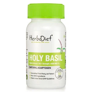 Tulsi Holy Basil (6000 mg eq.) Ocimum Sanctum Extract Capsules 2.5% Ursolic Acid - Picture 1 of 4