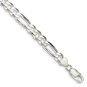 Sterling Silver Rhodium Plated 7.75mm Figaro Bracelet w/ Lobster Clasp 8" - Picture 1 of 1