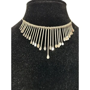 Silver Tone 14” Paddle Pin Choker Collar Necklace - Picture 1 of 2