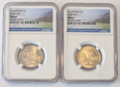 2010 P & D SMS Yosemite Quarters Set both NGC MS66 - 25c Satin MS 66 - Image 1 of 2