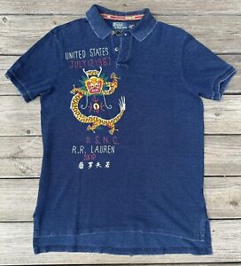 Polo Ralph Lauren Shirt Indigo Blue Embroidered Dragon USNC L