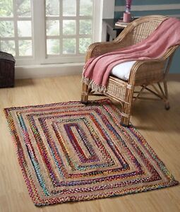 Rug Natural Jute Cotton Reversible Handmade modern living area carpet rag rug