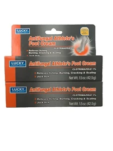 2 Pack Lucky Super Soft Anti-fungal Athletes Foot Cream CLO 1% NEW - Picture 1 of 2
