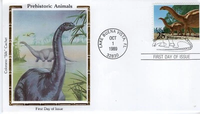 USPS FDC Colorano Silk #2425 – 1989 25c Prehistoric Animals: Brontosaurus ST3043 - Image 1 of 2