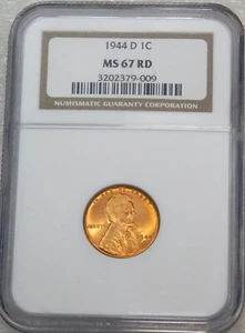 1944-D Lincoln centesimo di grano NGC MS67RD rosso brillante grande lucentezza moneta premium #D154 - Foto 1 di 4