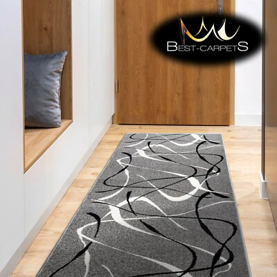 Hall Runner SILVER CHOCO GREY Width 60 - 120 cm ABSTRACT extra long soft RUGS - Image 1 of 4