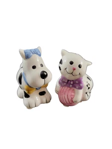 Whimsical Cat & Dog Salt & Pepper Shakers Black White - Picture 1 of 10