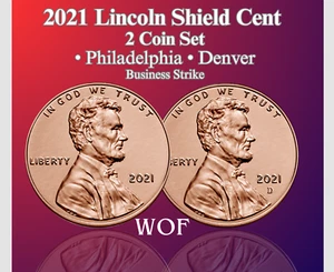 2021 P & D LINCOLN SHIELD CENT 2 COIN SET NEU BU KOSTENLOSER VERSAND - Bild 1 von 3