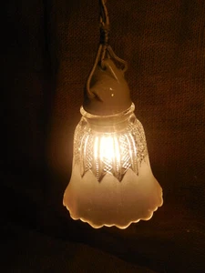 Old  Satin Tulip Glass  Light  pendant  Lamp with relief design - Picture 1 of 10