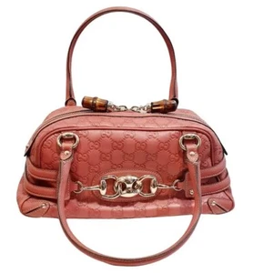 Gucci Pink Leather Bag With Bamboo Closure and big golden horsebit logo - Picture 1 of 5