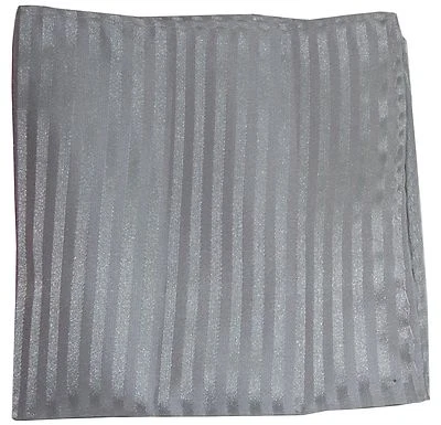 New Men's Polyester Woven pocket square hankie only silver tone on tone stripes - Image 1 of 2