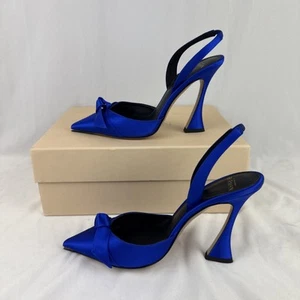 Alexandre Birman Women Clarita Satin Slip On Slingback Heels Electric Blue 38 EU - Picture 1 of 9