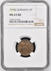 Germany 1938 J 2 Reichspfennig, KM#90, NGC MS63 RB - Picture 1 of 2