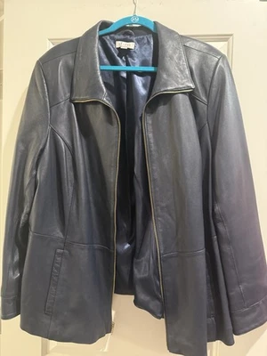 Denim & Co. Zip Front Lamb Leather Jacket With Pockets. Navy Blue 3X - Image 1 of 4