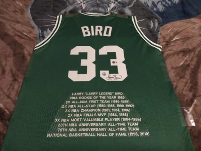 Larry Bird Signed Boston Celtics Custom Stat Jersey Beckett Witness & Bird Holo - Image 1 of 4