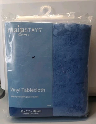 New-Old Mainstays Home Cottage Blue 52 x 52" Square Vinyl Tablecloth Poly Back. - Image 1 of 4