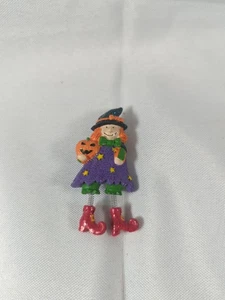 Vintage Halloween Witch Pin Brooch Cute 2 1/2 Inches - Picture 1 of 4