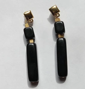 Vintage 70's TRIFARI Black Tube Dangle Pierced Post Earrings - Picture 1 of 2