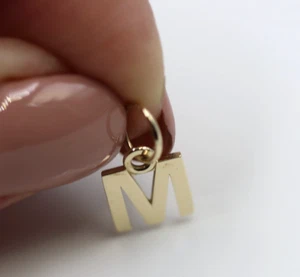 Genuine 9ct 9K 375 Yellow Gold Initial Pendant Charm M - 8mm x 6mm - Free Post - Picture 1 of 15
