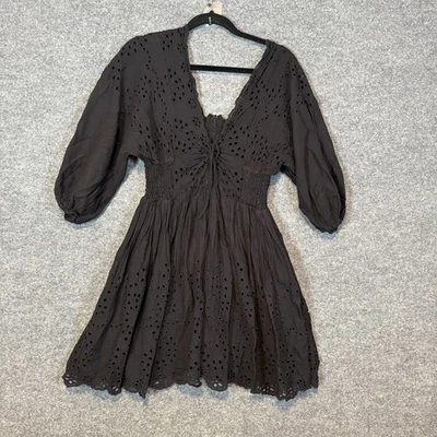 Vestido Free People Feminino Médio Preto Ilhós Vestido de Renda Boho Mini - Imagem 1 de 4