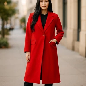 Vintage Debenhams Long Trench Coat 100% Pure New Wool Lined Womens UK 14 Red - Picture 1 of 19