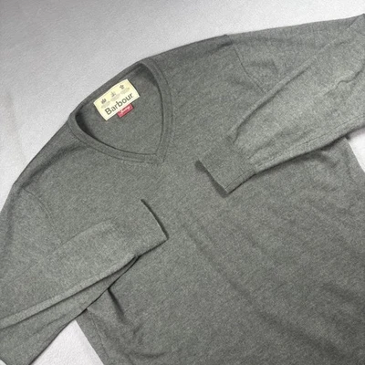 Barbour Sweater Mens Large Gray Wool Cashmere V Neck Sporting Pullover MKN0390 - Image 1 of 4