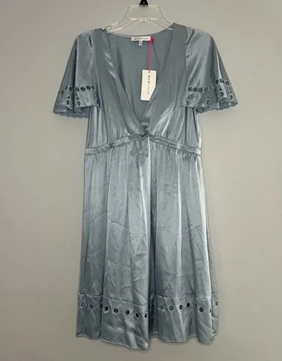 See by Chloe Silk Babydoll Slip Dress Eyelet Blue Y2K Coquette Size 40 US 4 NEW - Image 1 of 4
